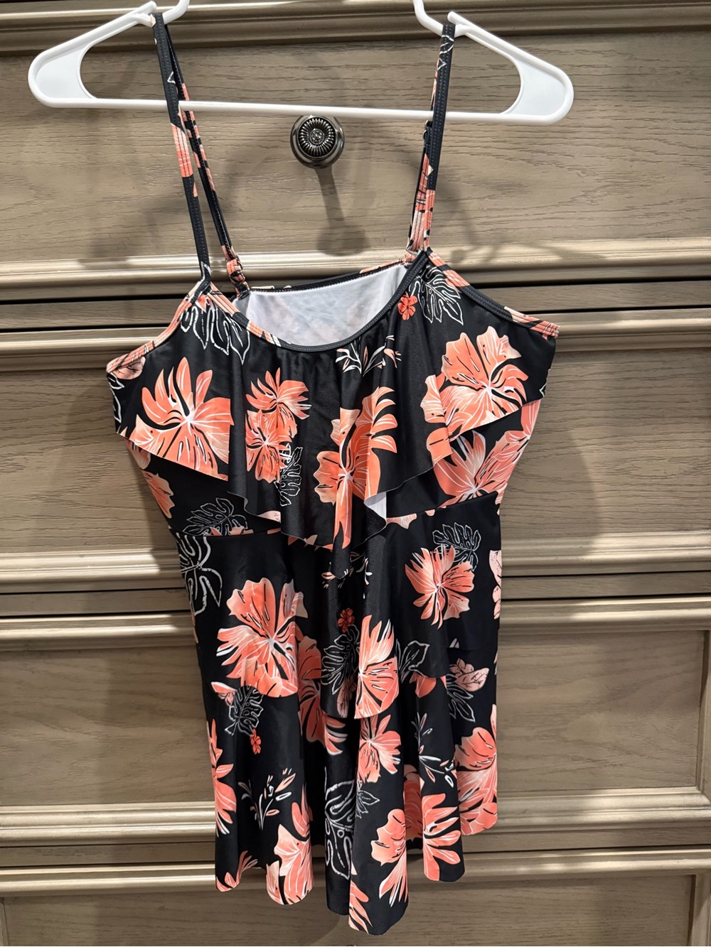 Black Floral Print Tankini - Size XL (bottoms not included)
